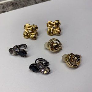 Lot Of 3 Vintage - Modern Clip On Clip-on Costume Earrings 1 Signed LC 1 NLH